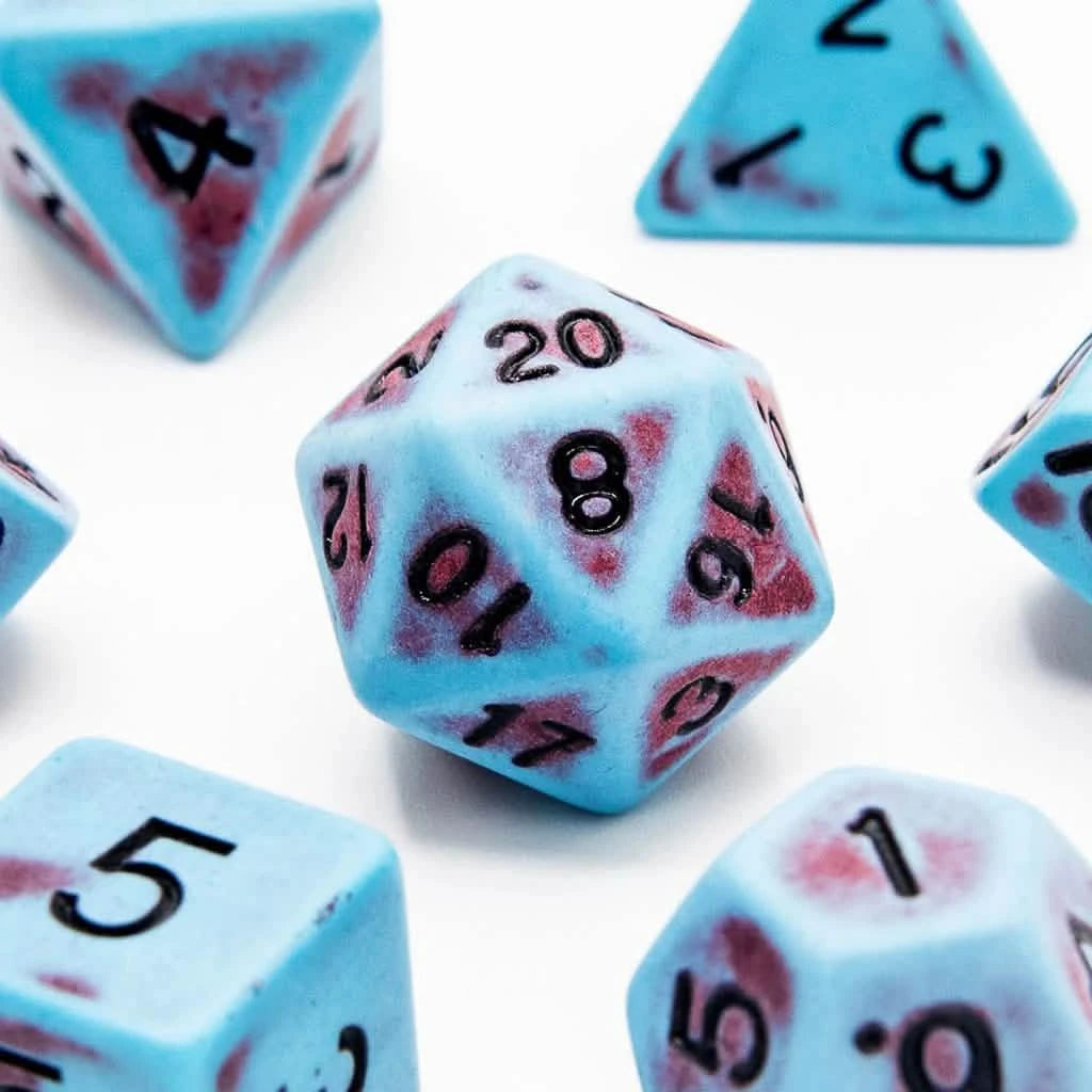 Faded Glory Teal - Acrylic DND Dice Set - 7 Piece Polyhedral – close-up view – acrylic DnD dice set