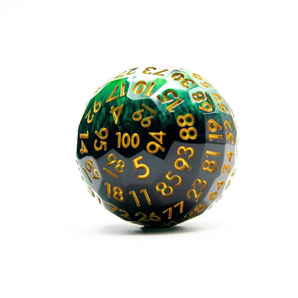 Orb of Envy – close-up view – liquid core DnD dice set