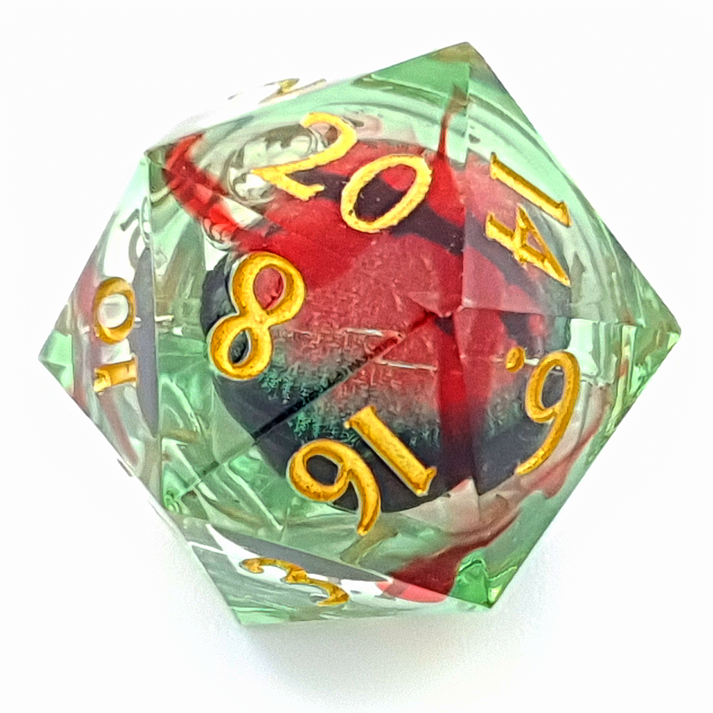 Eye of Curses – close-up view – liquid core DnD dice set