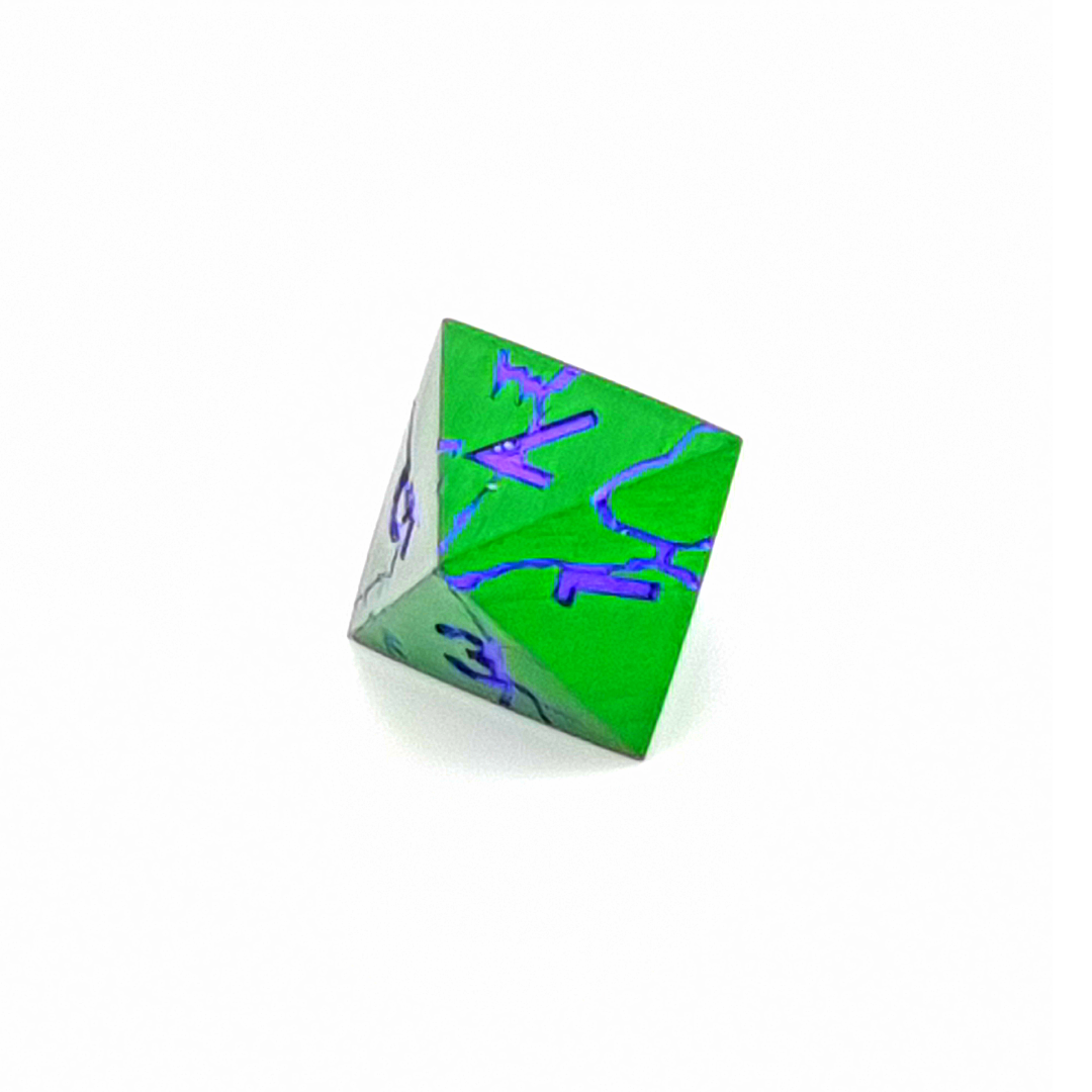Venom Vein – lifestyle shot – metal DnD dice set