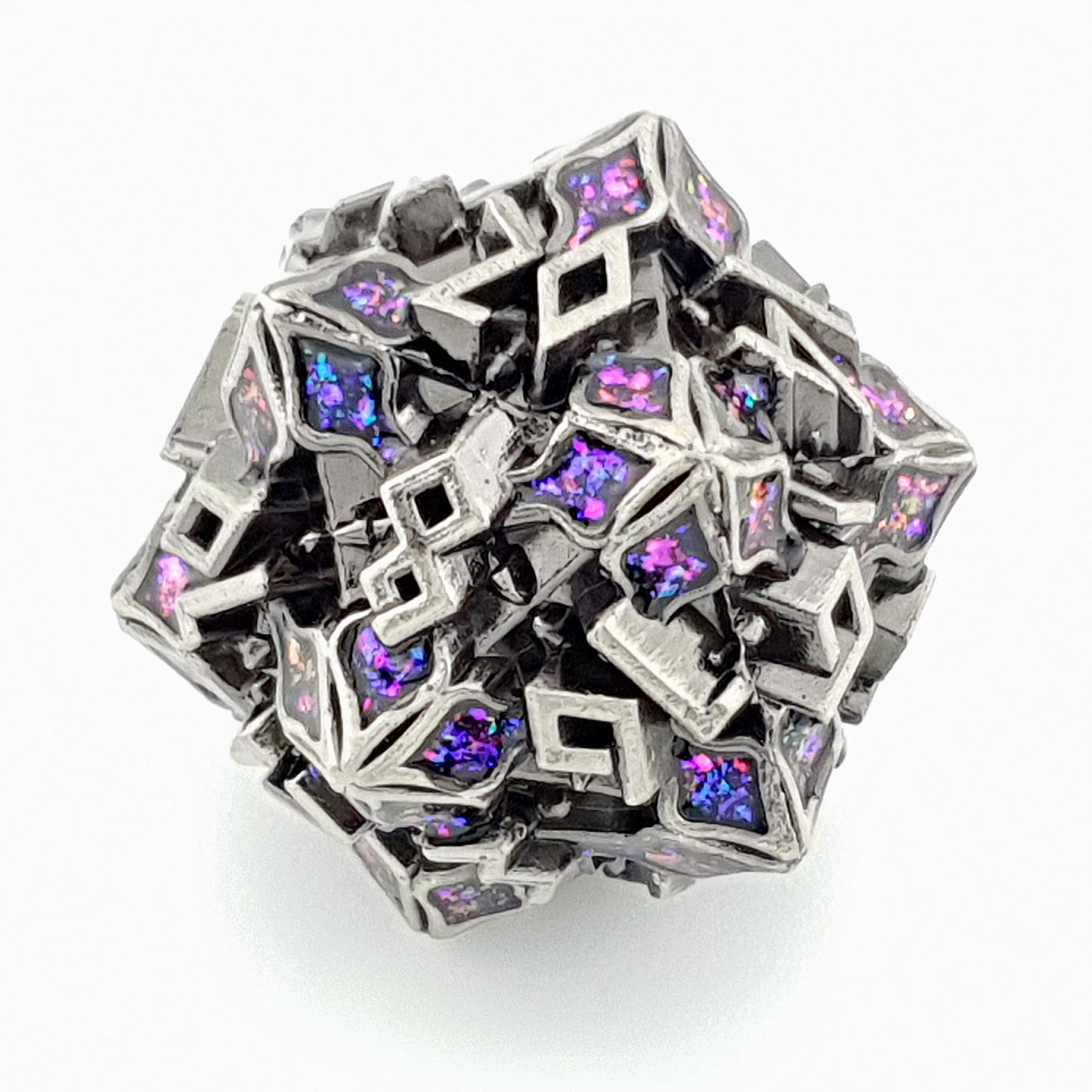 Arcane Grove – close-up view – metal DnD dice set
