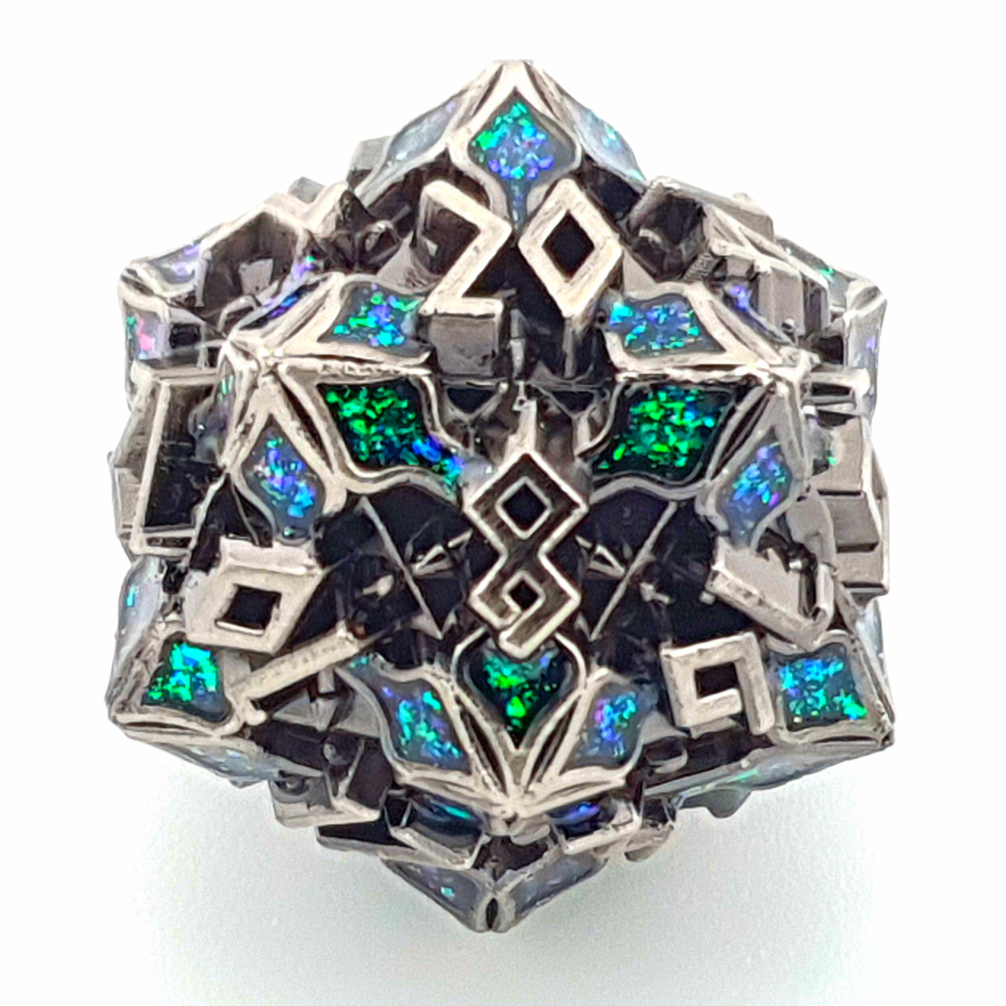 Emerald Glade – close-up view – metal DnD dice set