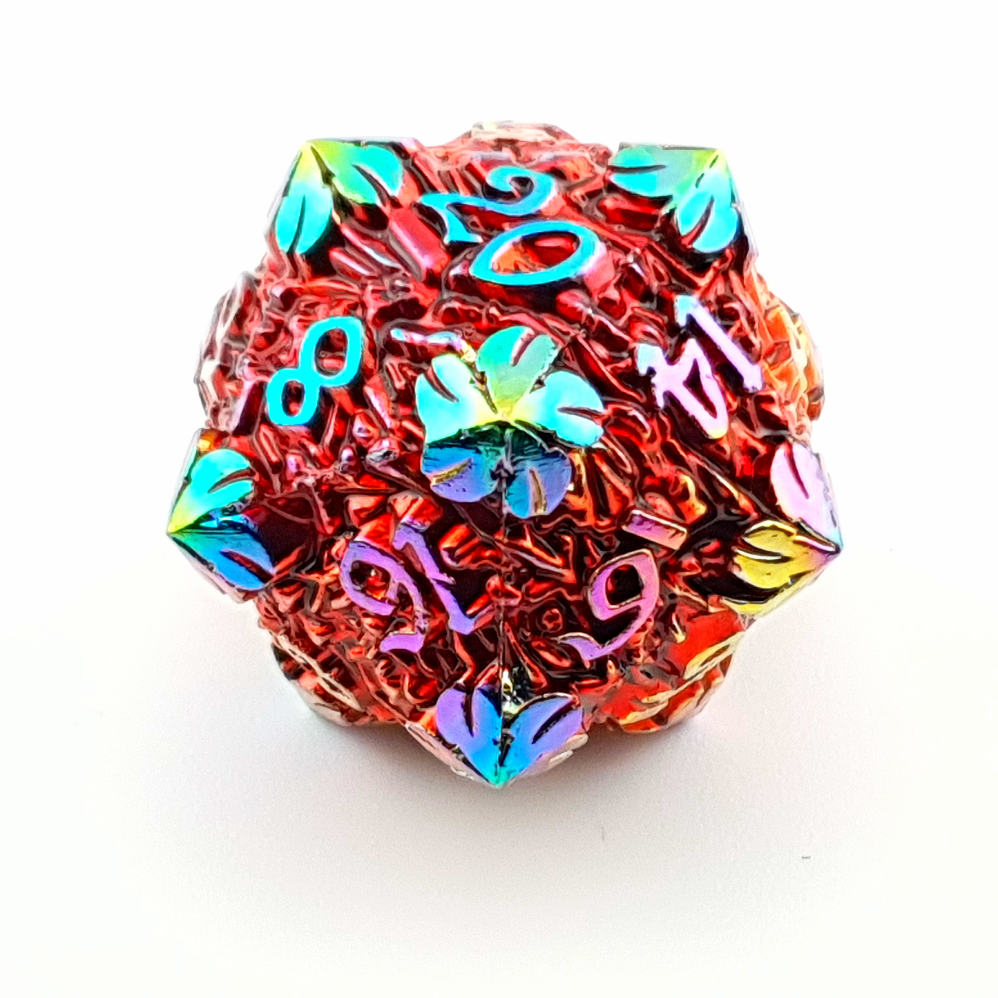 Arcane Arbor – close-up view – metal DnD dice set