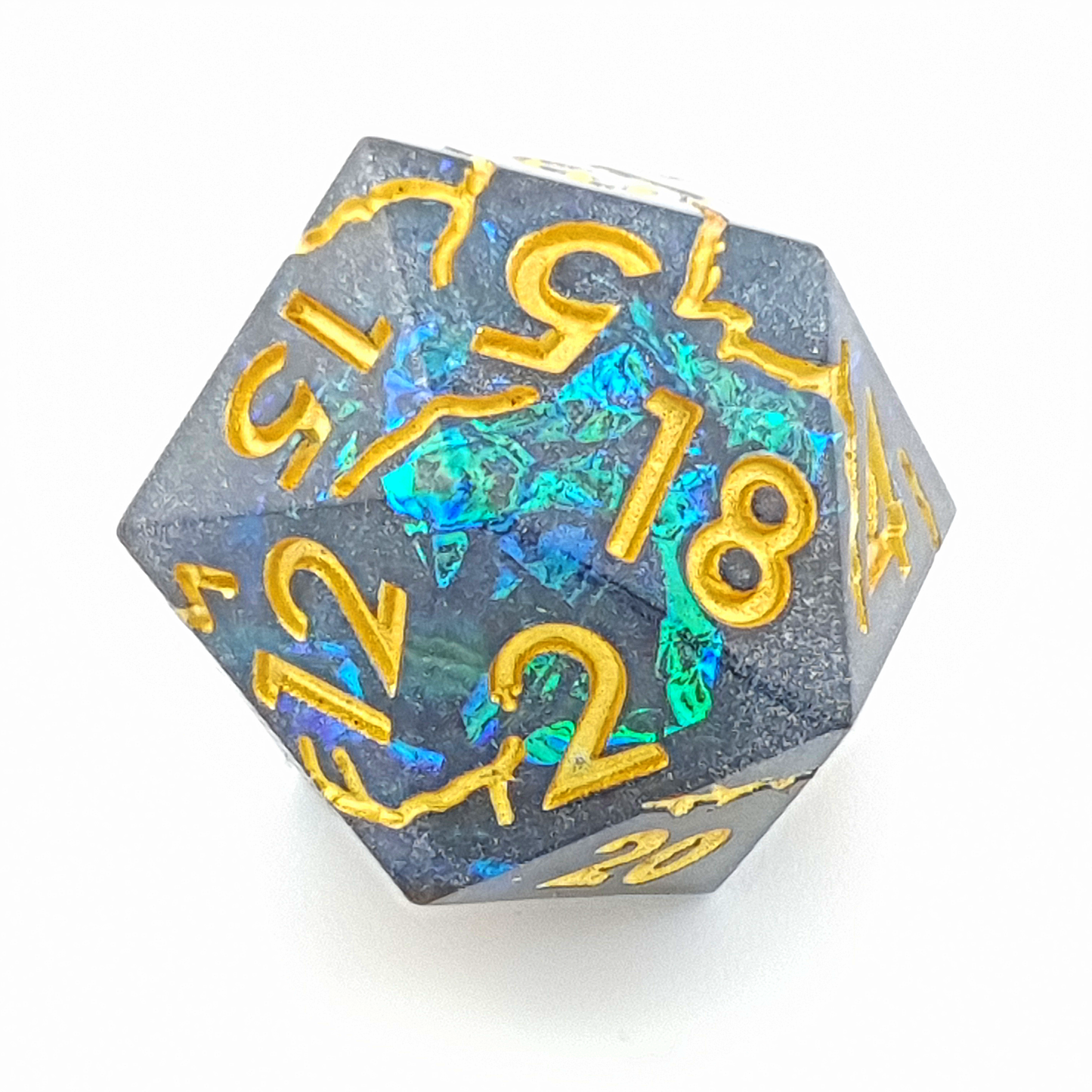 Arcane Majesty – close-up view – sharp edge resin DnD dice set
