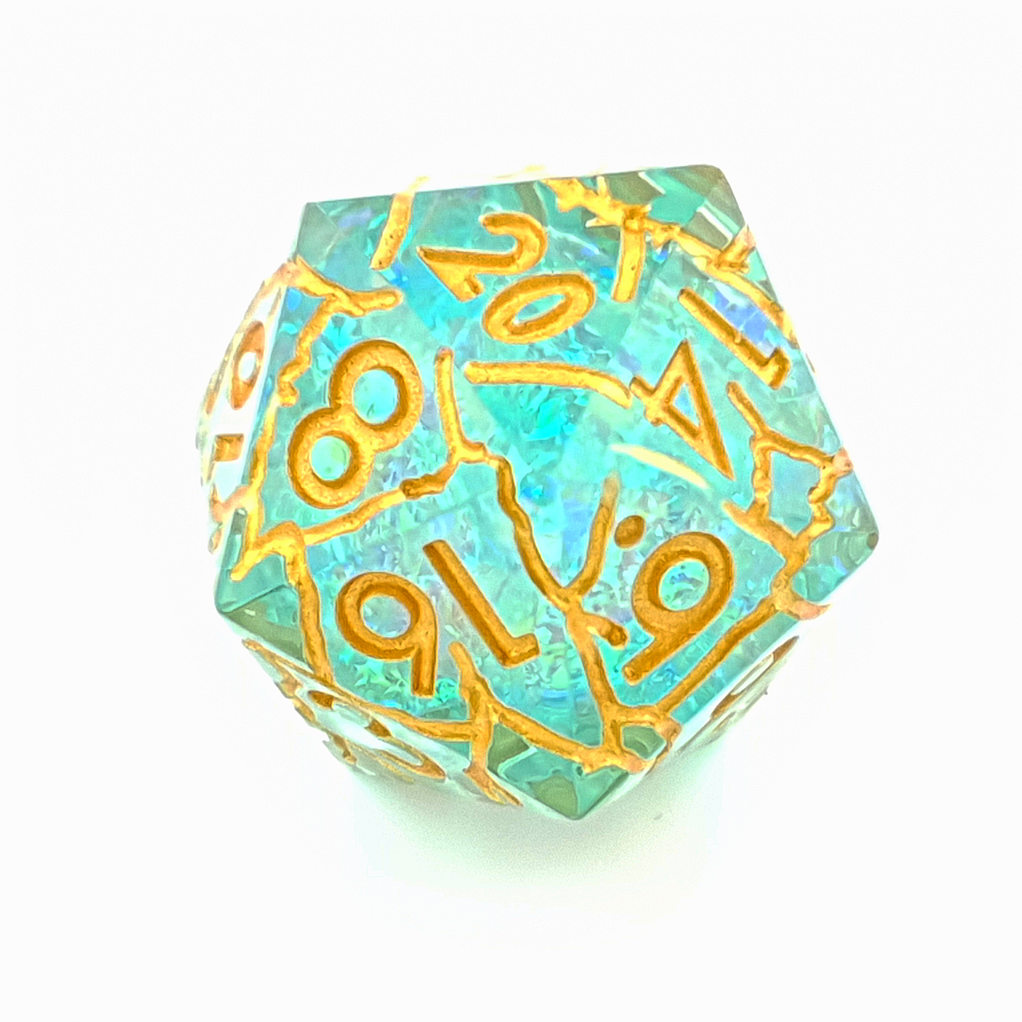 Grand Arcana – close-up view – sharp edge resin DnD dice set