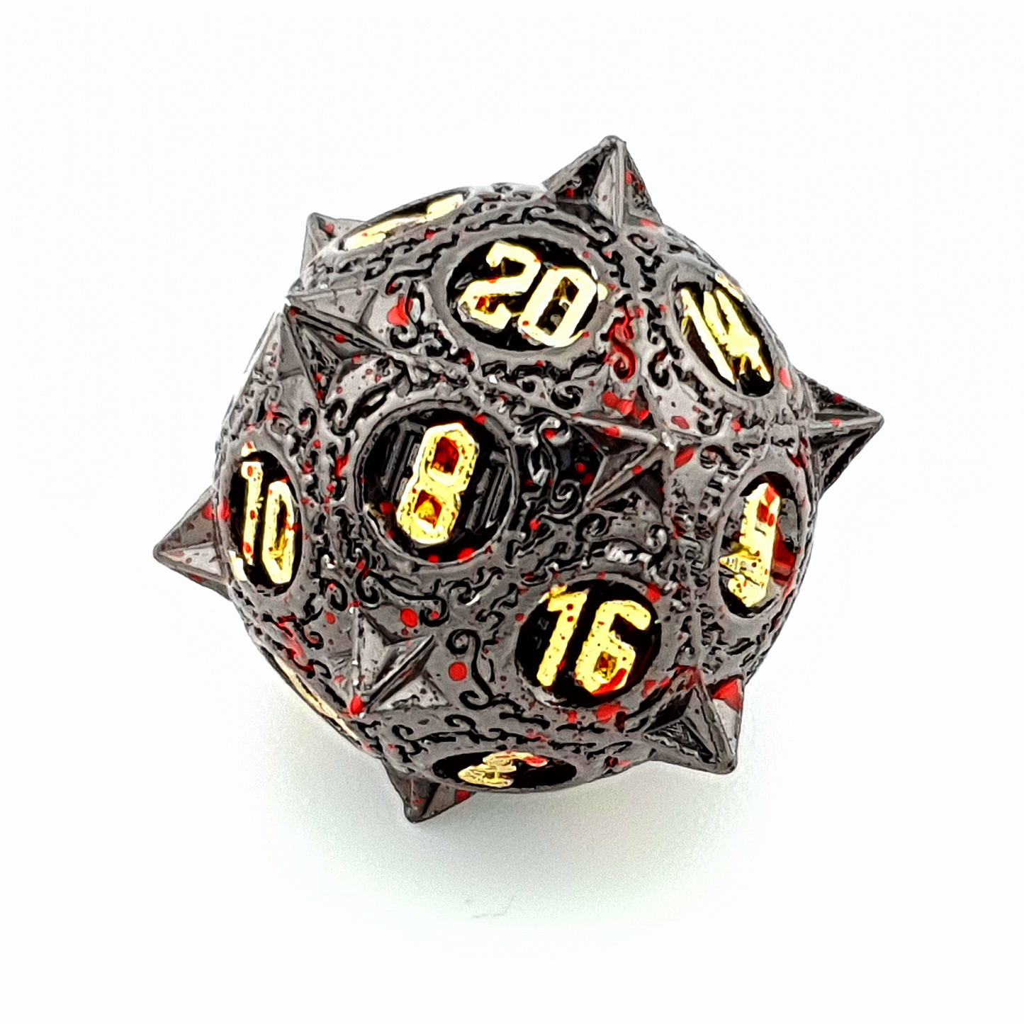 Mace of Malice – close-up view – metal DnD dice set
