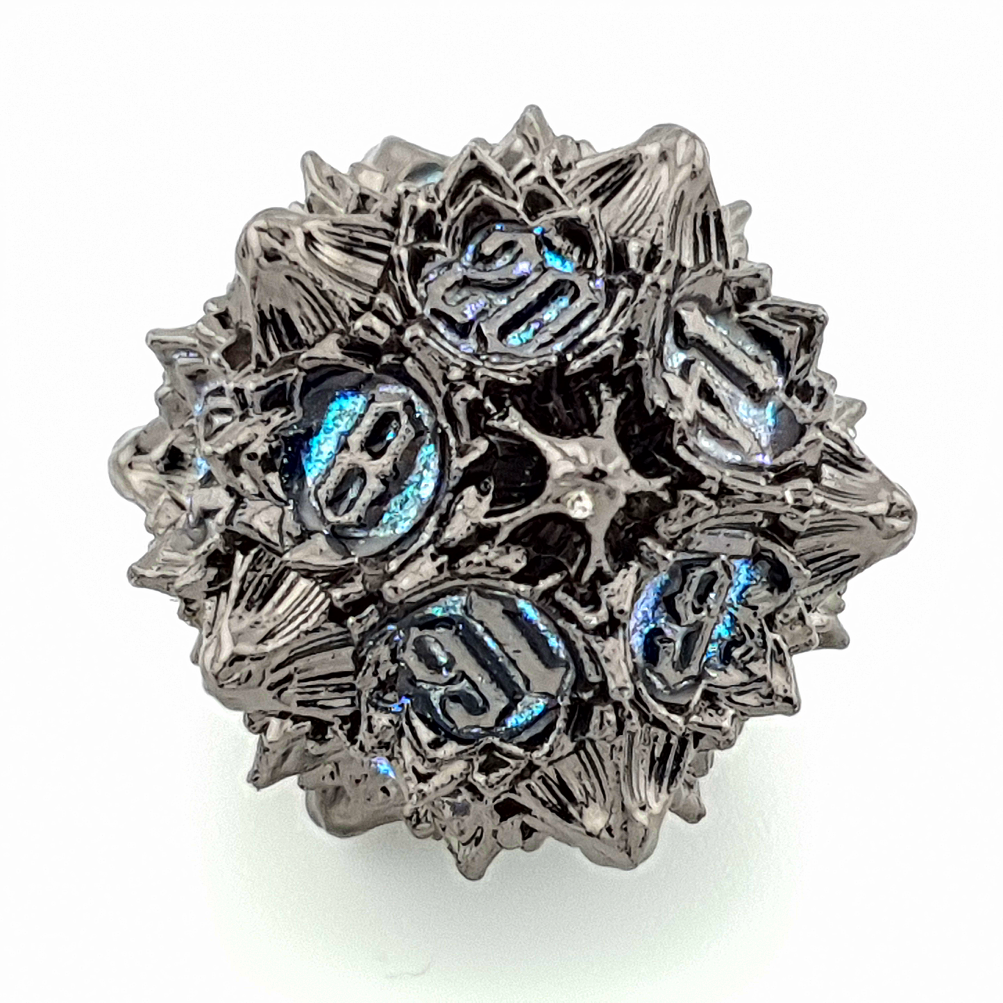 Midnight Lotus – close-up view – metal DnD dice set