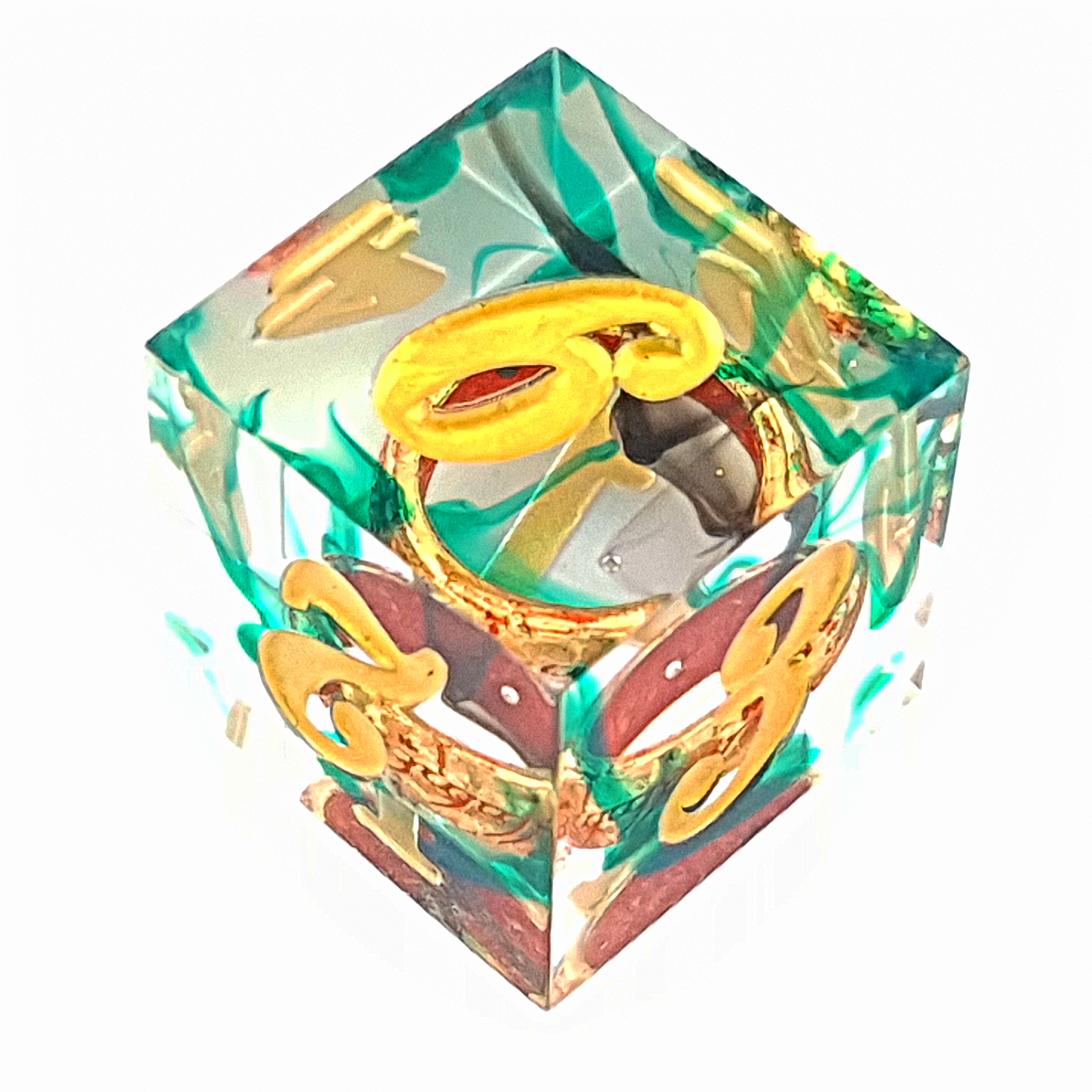 Ring of Envy – view 5 – sharp edge resin DnD dice set