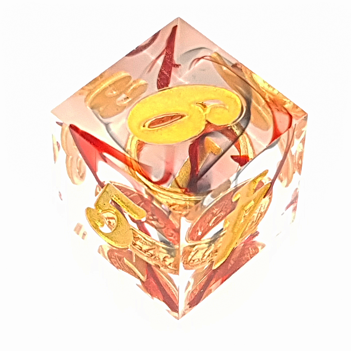 Ring of Fire – lifestyle shot – sharp edge resin DnD dice set
