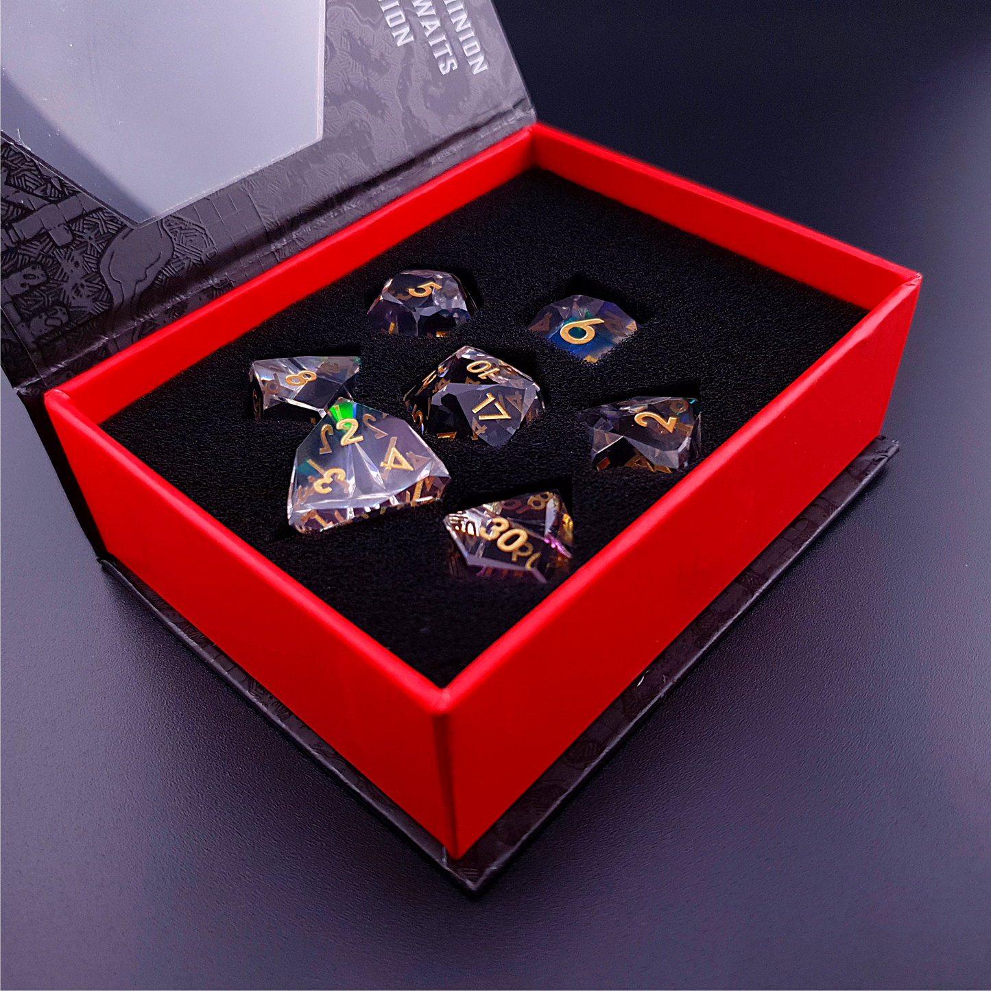 Planar Prism – view 7 – diamond cut DnD dice set
