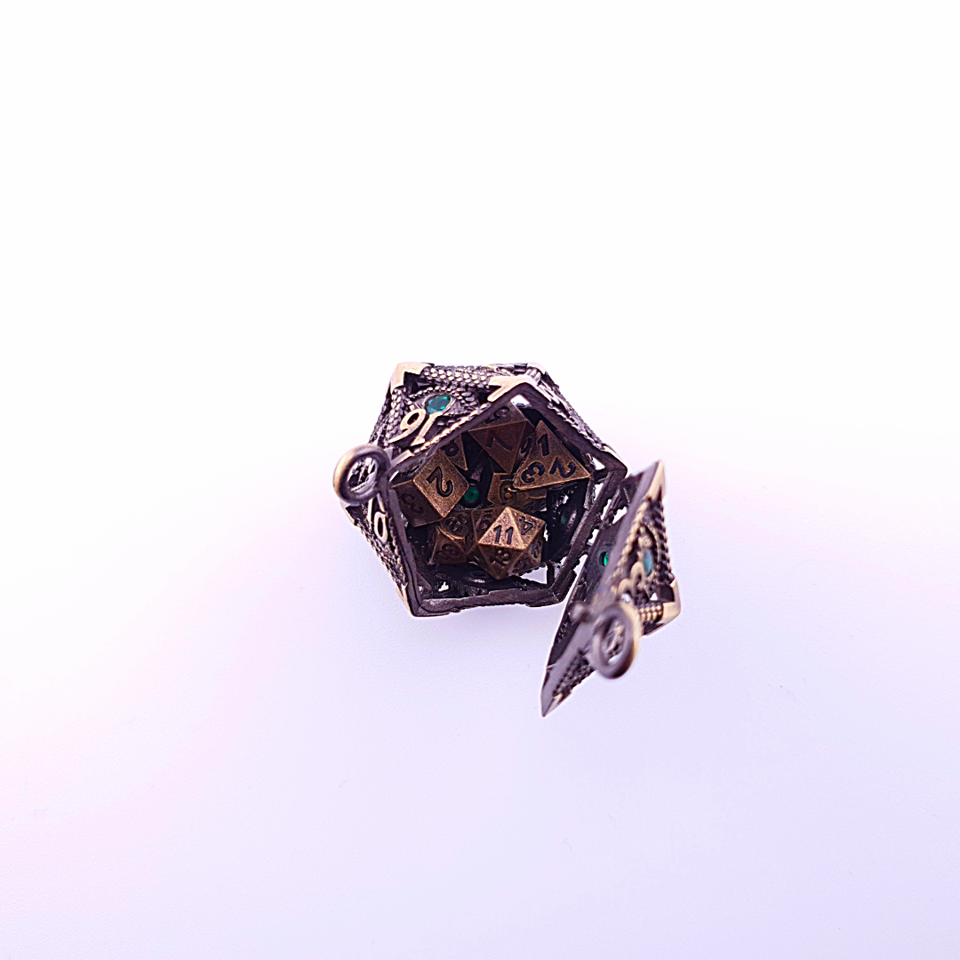 Vaultstone | D20 Keyring w/Mini Dice | Bronze/Green Eye