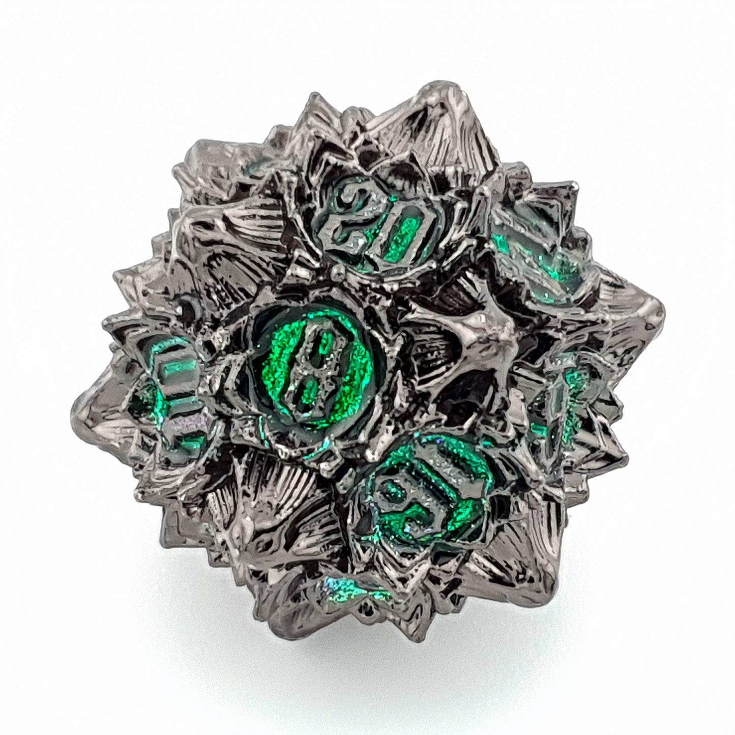 Twighlight Lotus – lifestyle shot – metal DnD dice set