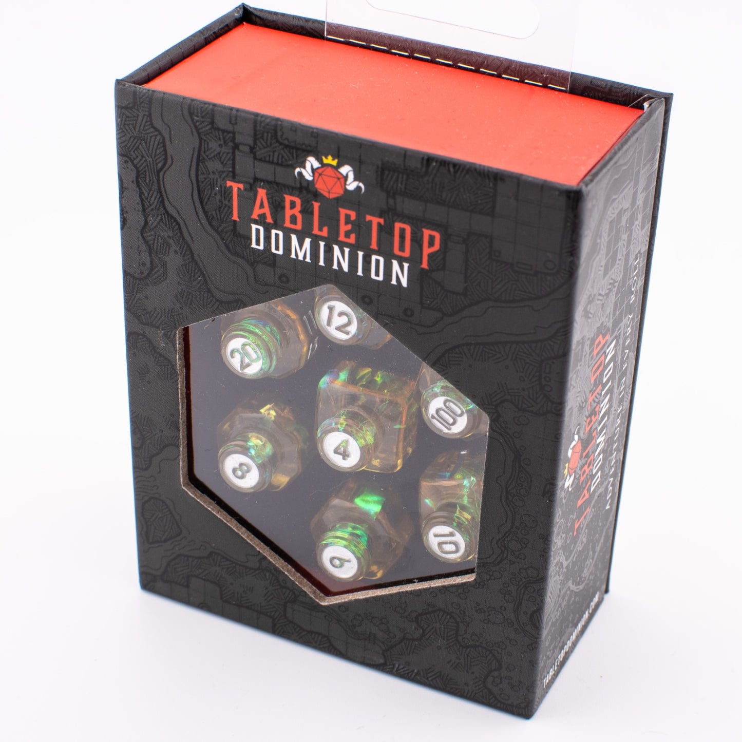 Golden Alchemy | Potion Bottle Resin Dice | Sharp Edge Dice | 7 Piece Set