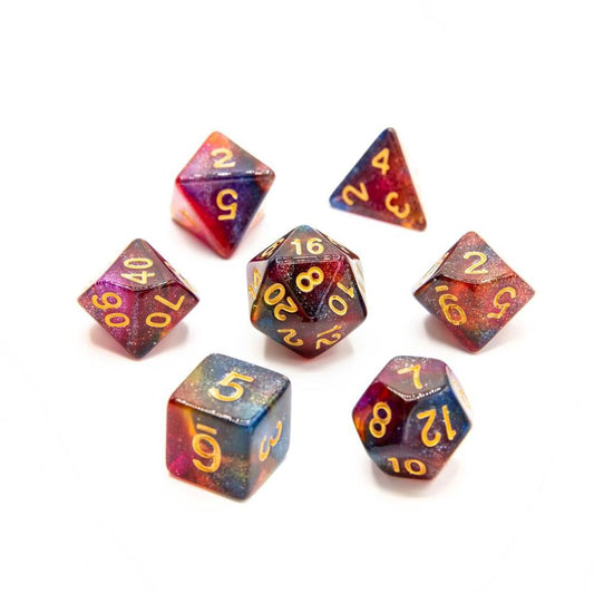 Glittering Nebula | Gold Numbers | 7 Piece Acrylic Dice Set
