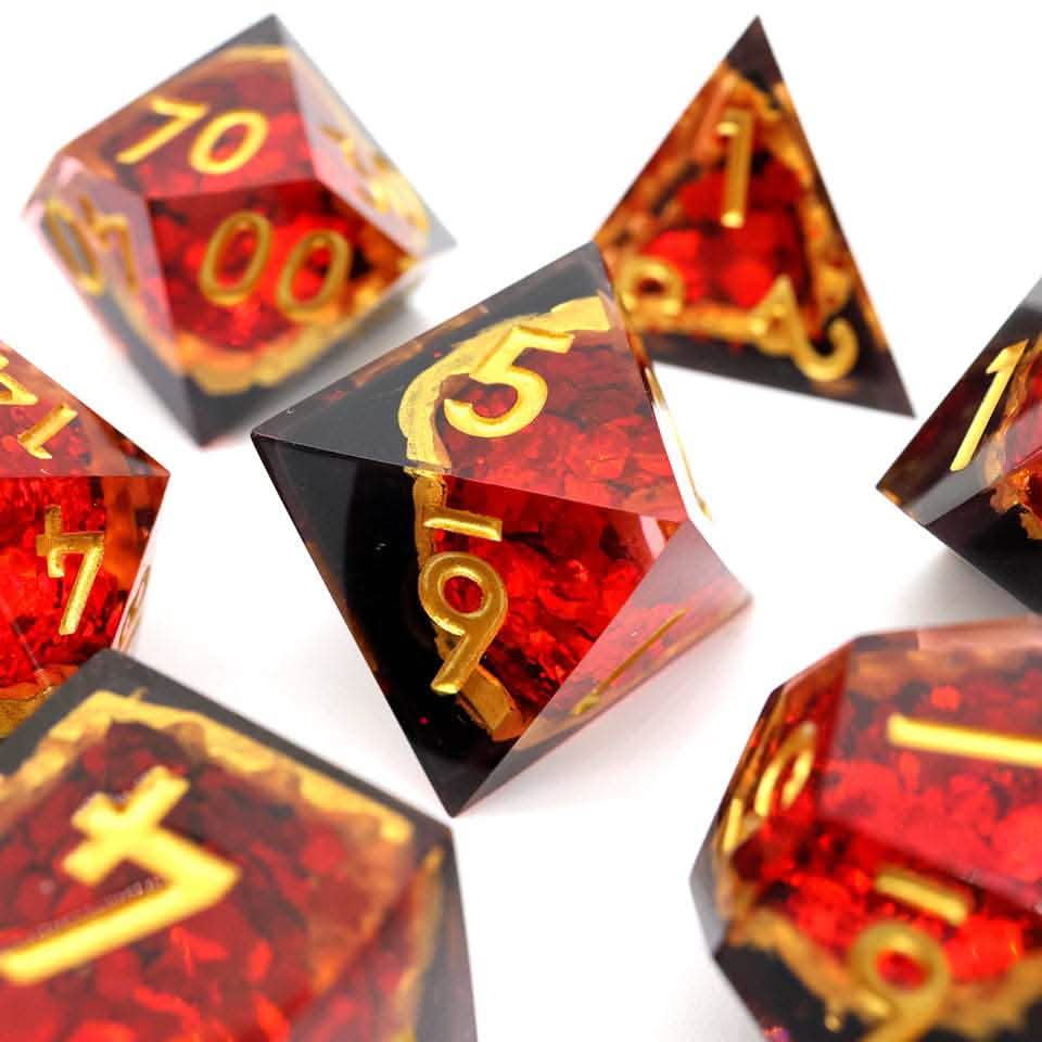 Crimson Abyss – view 7 – geode DnD dice set