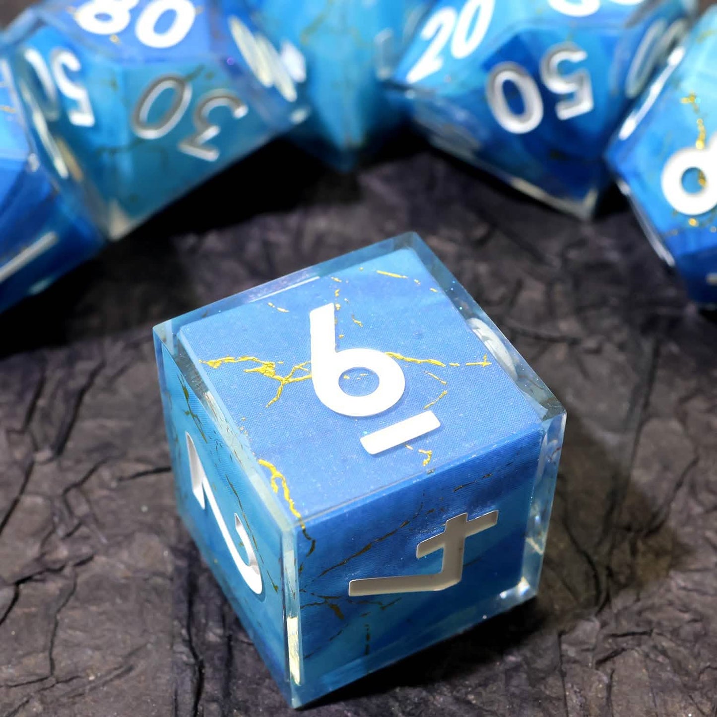 Azure Aegis – view 5 – art core DnD dice set