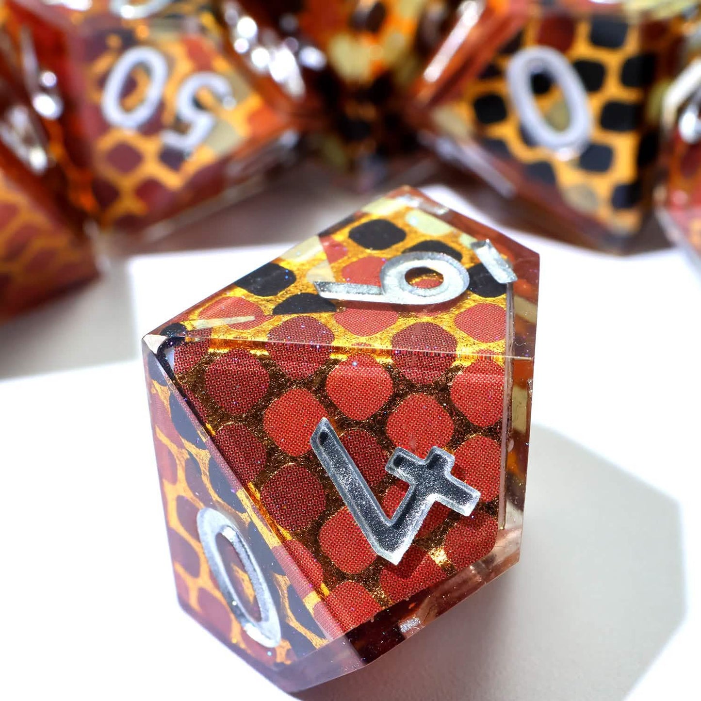 Cindercoil – view 6 – art core DnD dice set