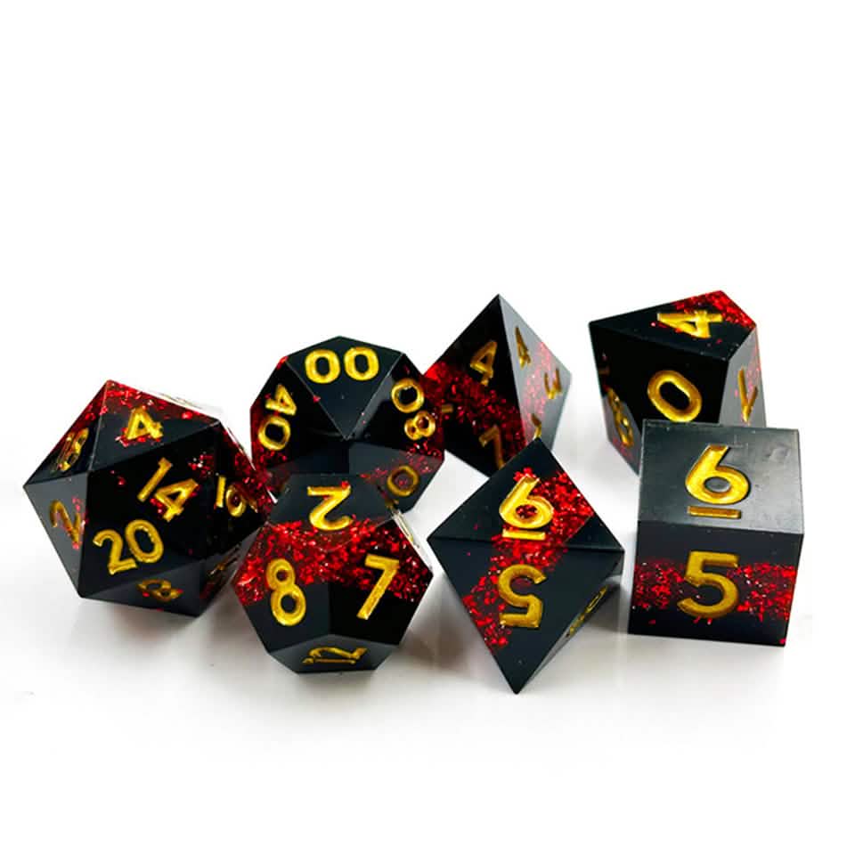 Druid's Vein – lifestyle shot – sharp edge resin DnD dice set