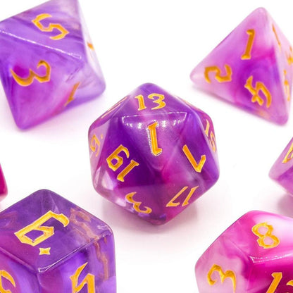 Hot Pink Swirl | Gold Numbers | 7 Piece Acrylic Dice Set