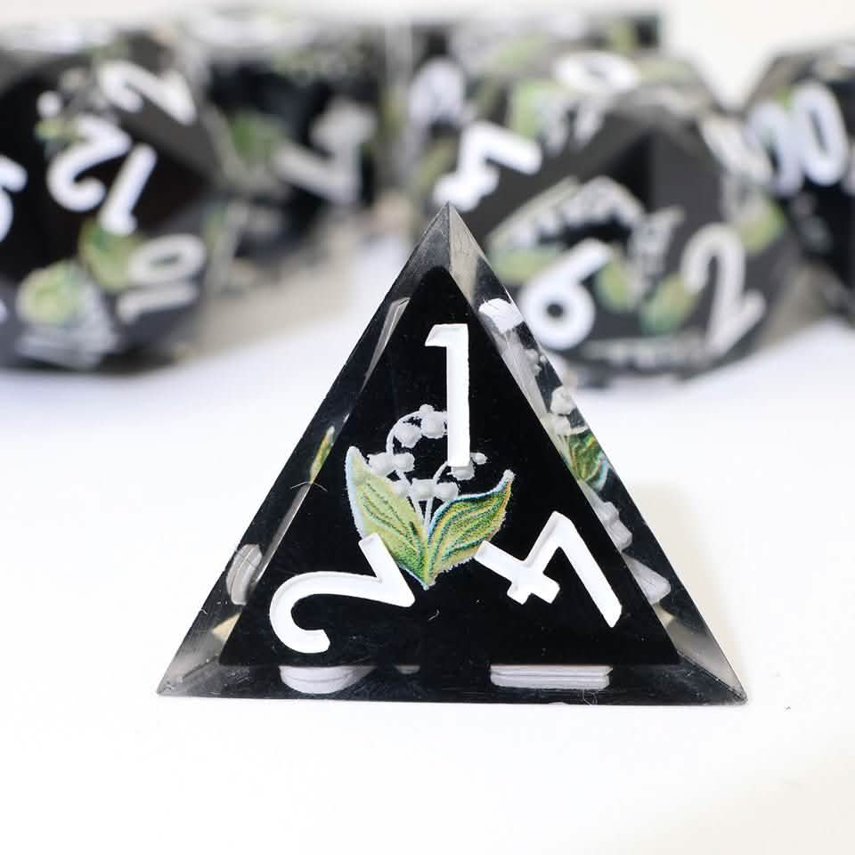 Midnight Moondrop – view 7 – art core DnD dice set