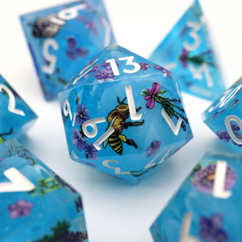 Little Familiars | ART CORE DICE | Insect Prints with White numbers | 7 Piece Set