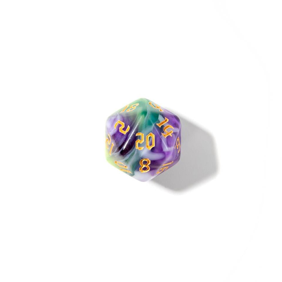 Swirling Purple, Blue, Pink & Green | Gold Numbers | 7 Piece Acrylic Dice Set