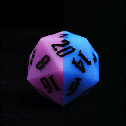 Glow in the Dark Purple - 55mm D20 Chonk Silicone Dice - Black Font