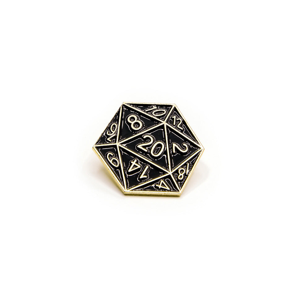 D20 Pin Badge | Broach | Black & Gold