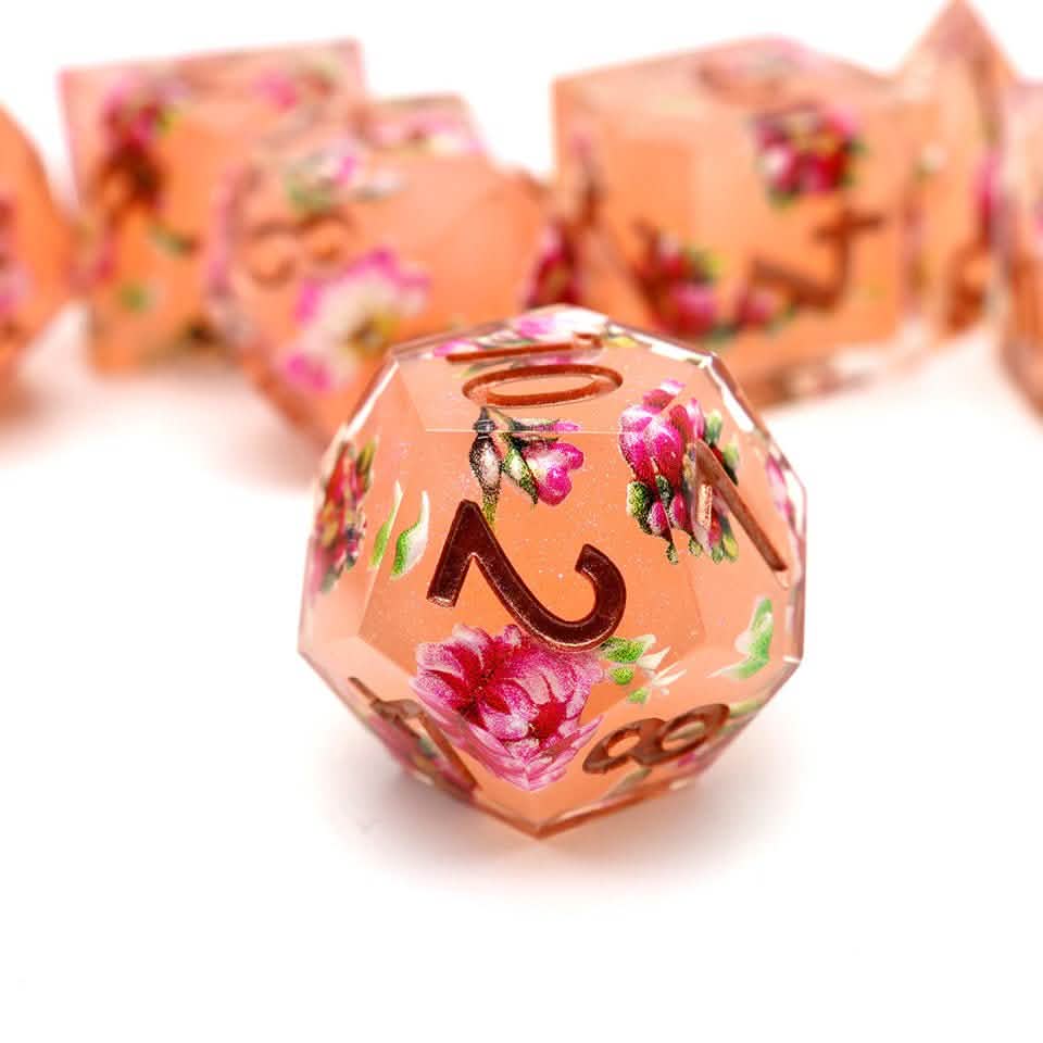 Peach Tea – view 7 – art core DnD dice set