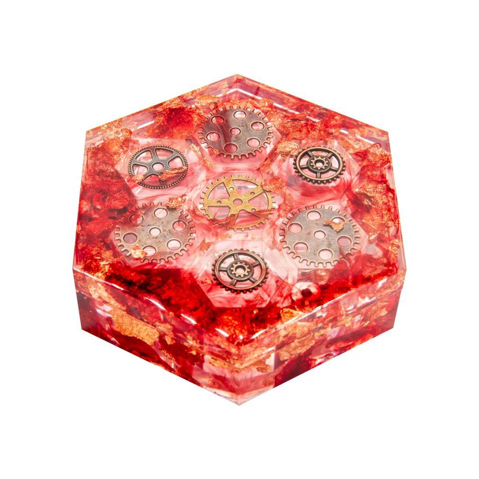 Red Gears - Hexagonal Resin Dice Box