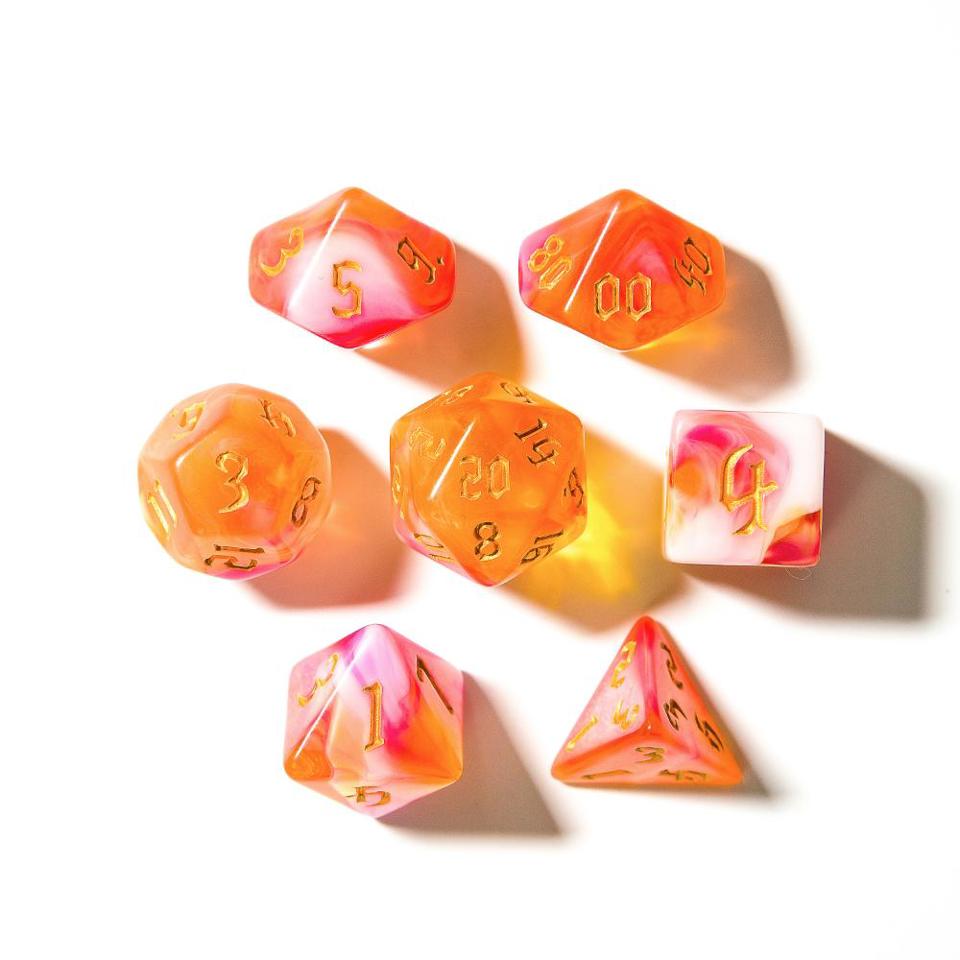 Tropical Sunset | Gold Numbers | Acrylic 7 Piece Dice Set