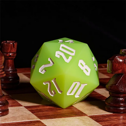 Glow in the Dark Green - 55mm D20 Chonk Silicone Dice - White Font