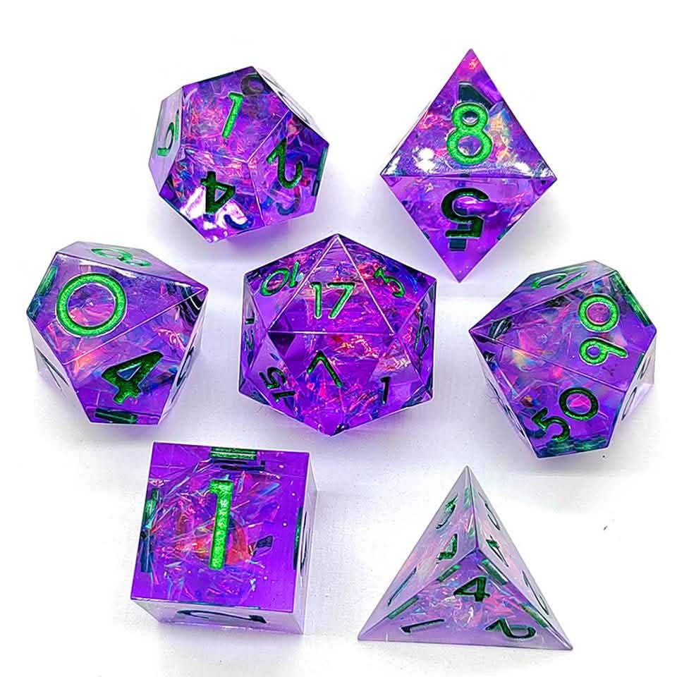 Spectral Amethyst – sharp edge resin DnD dice set – Tabletop Dominion