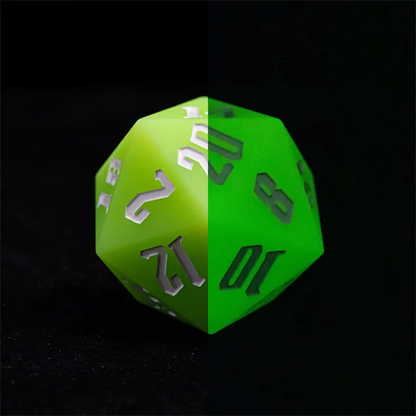 Glow in the Dark Green - 55mm D20 Chonk Silicone Dice - White Font
