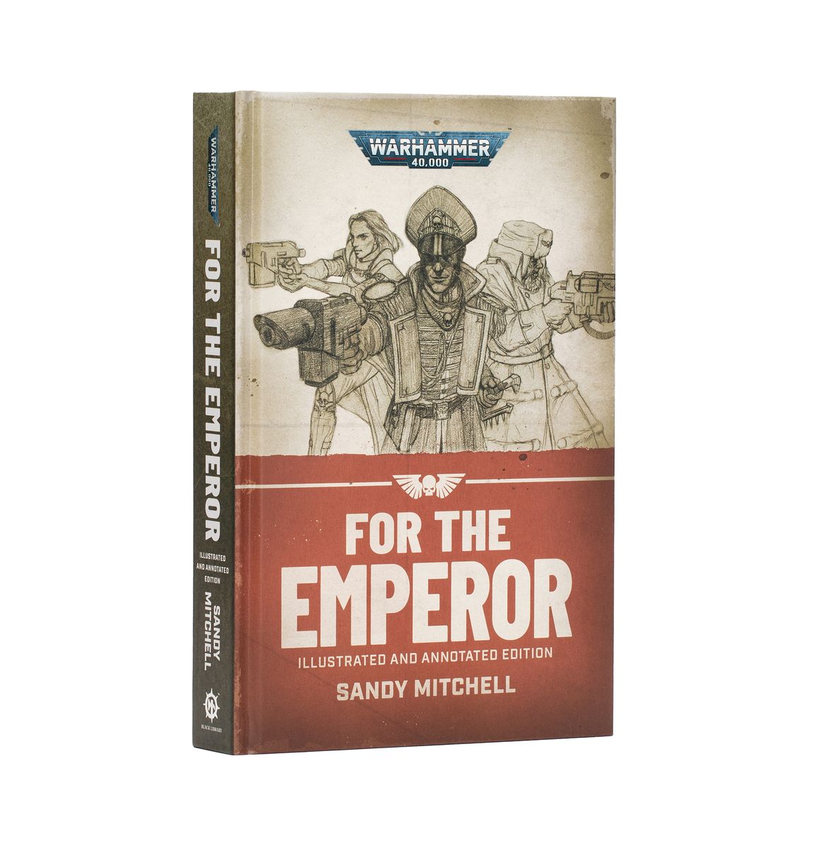 Illustrated and annotated edition of For the Emperor featuring sketch‑style characters on a red and white Warhammer 40,000 cover.