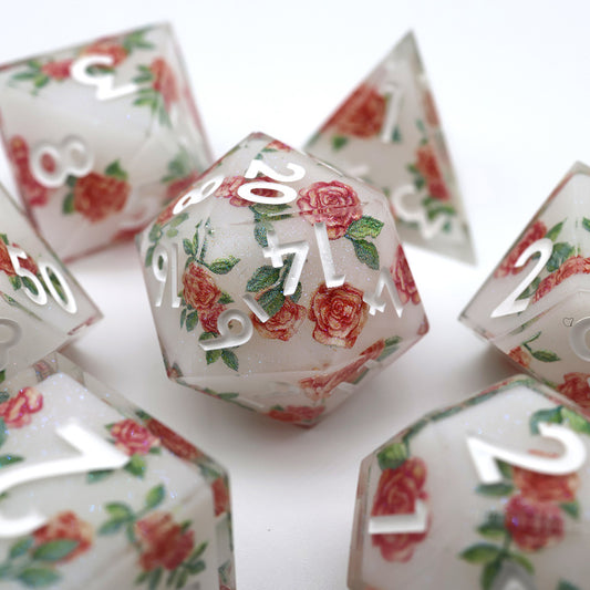The Last Petal | ART CORE DICE | Rose Prints with White numbers | 7 Piece Set