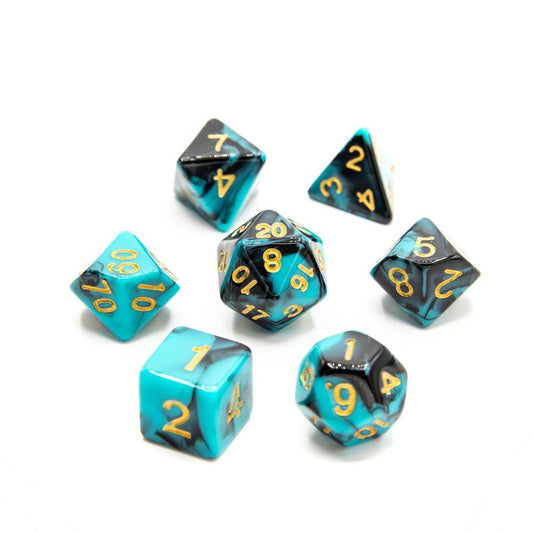 Black & Blue | Gold Numbers | 7 Piece Acrylic Dice Set