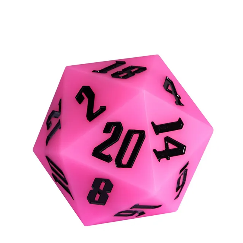 Glow in the Dark Pink - 55mm D20 Chonk Silicone Dice - Black Font