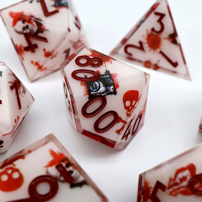 Touch of Death | ART CORE DICE | White & Bloodied Hand Prints | 7 Piece Set