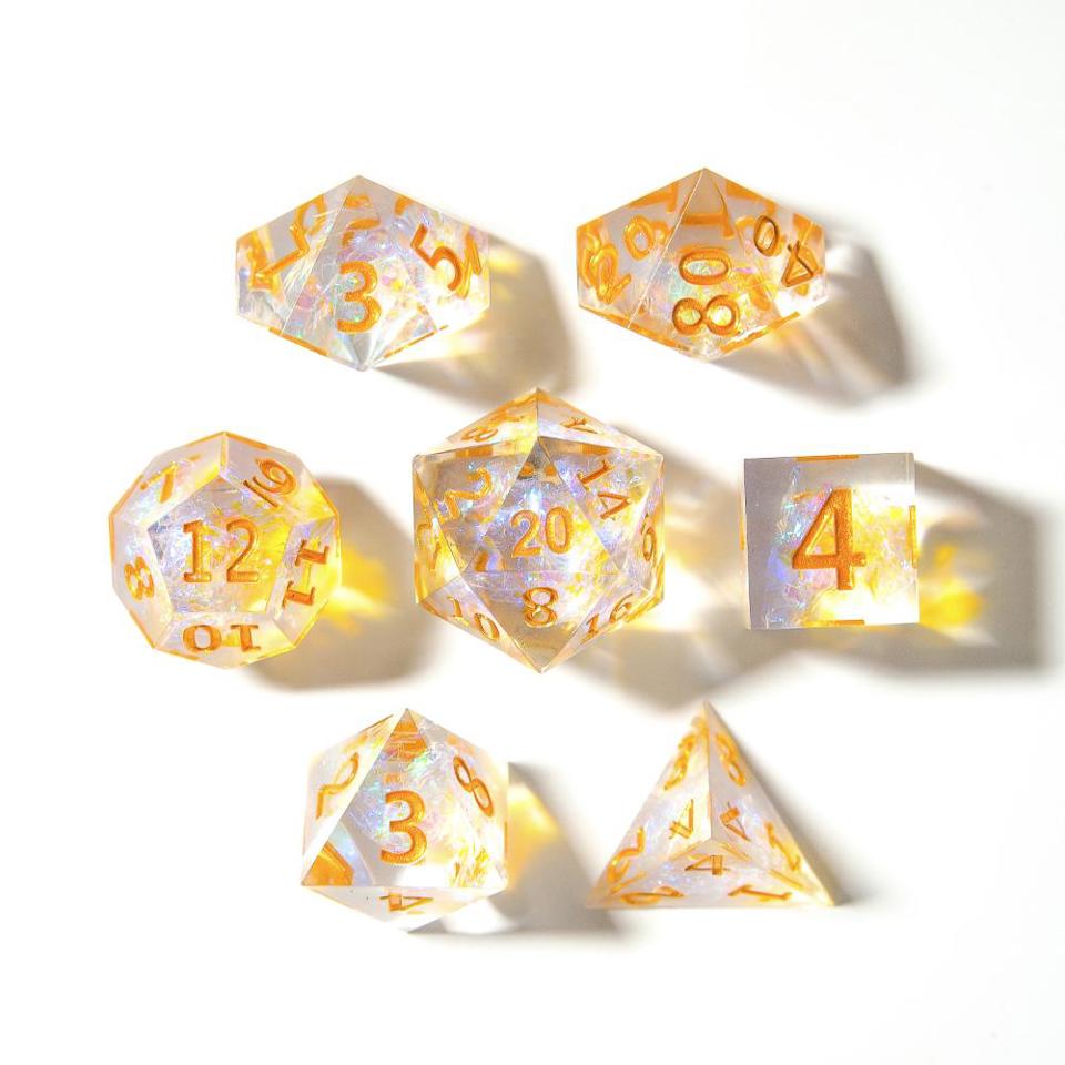 Lightbringer Clear | Holographic | Sharp Edge Resin Dice Set | Dungeons and Dragons | Pathfinder | DND Dice | Dice Set | Polyhedral Dice | RPG Dice Set