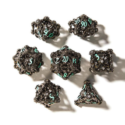Nightbloom Hollow Flower Metal Dice Set with Diamond, Dungeons and Dragons, Pathfinder, DND Dice, Dice Set, Polyhedral Dice Set RPG Dice Set