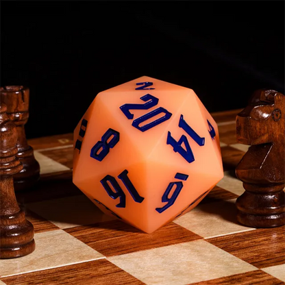 Glow in the Dark Orange - 55mm D20 Chonk Silicone Dice - Black Font