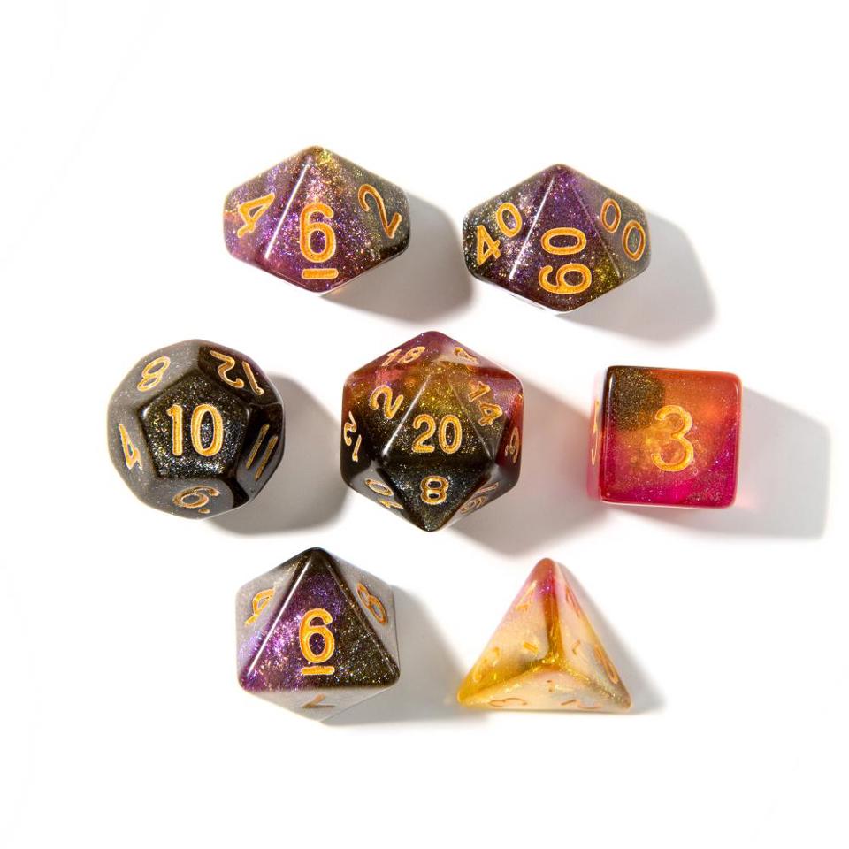 Dark Nebula | Gold Numbers | 7 Piece Acrylic Dice Set