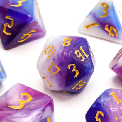 Aetherwave Swirling Pink & Purple | Gold Numbers | 7 Piece Acrylic Dice Set