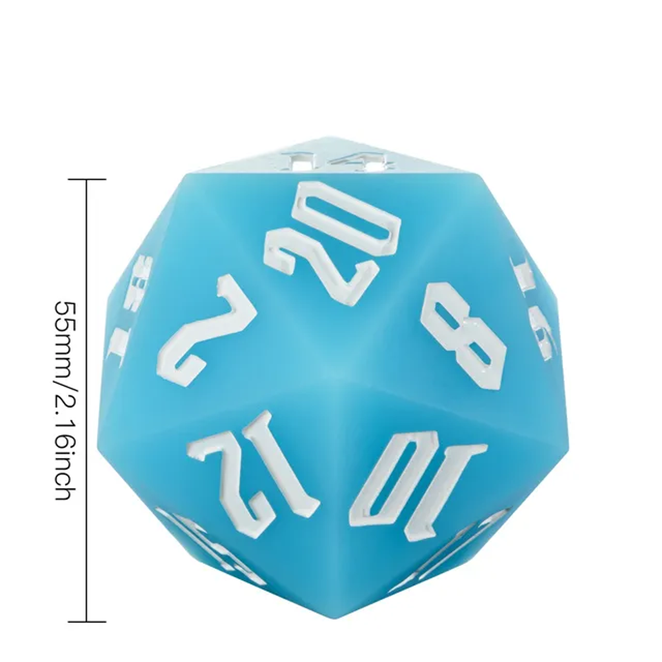 Glow in the Dark Blue - 55mm D20 Chonk Silicone Dice - White Font