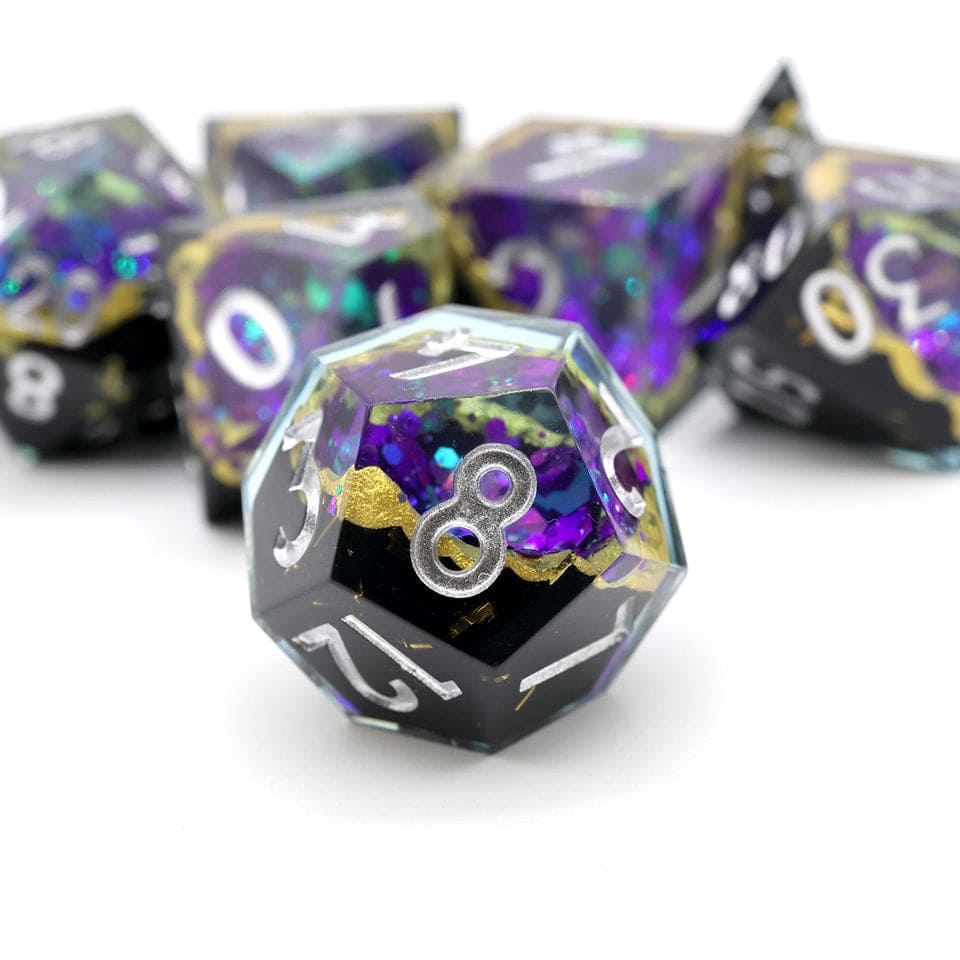 close up shot of the D12 in the our artificial geode dice set