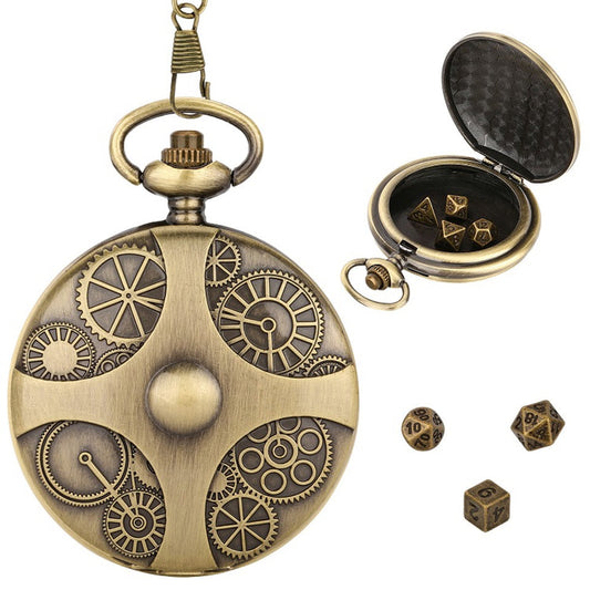 Brass Gears Pocket Watch Case with Mini Dice