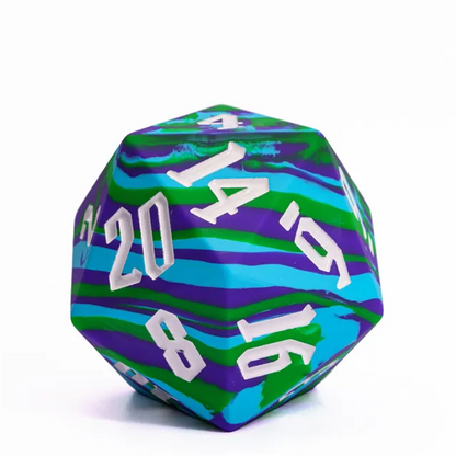 55mm D20 Chonk Silicone Dice - Blue & Green with White Font