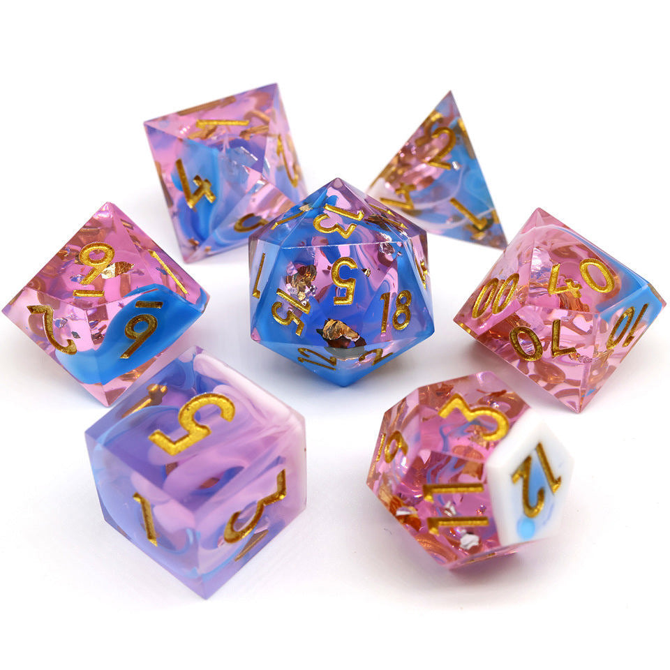 Pink Blue Clear Swirl | Sharp Edge | 7 Piece Dice Set - 2