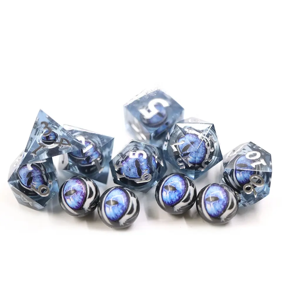 Blue dragon moving eye with eye lid set of 7 dice